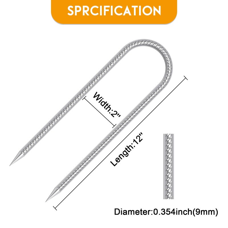 synoratory Trampoline Stakes Anchors High Wind Heavy Duty 12inch Trampoline Anchor Kit U Type Sharp Ends Safety Ground Anchor Galvanized Steel for Soccer Goals, Camping Tents (8Pcs, Silver) - Image 5